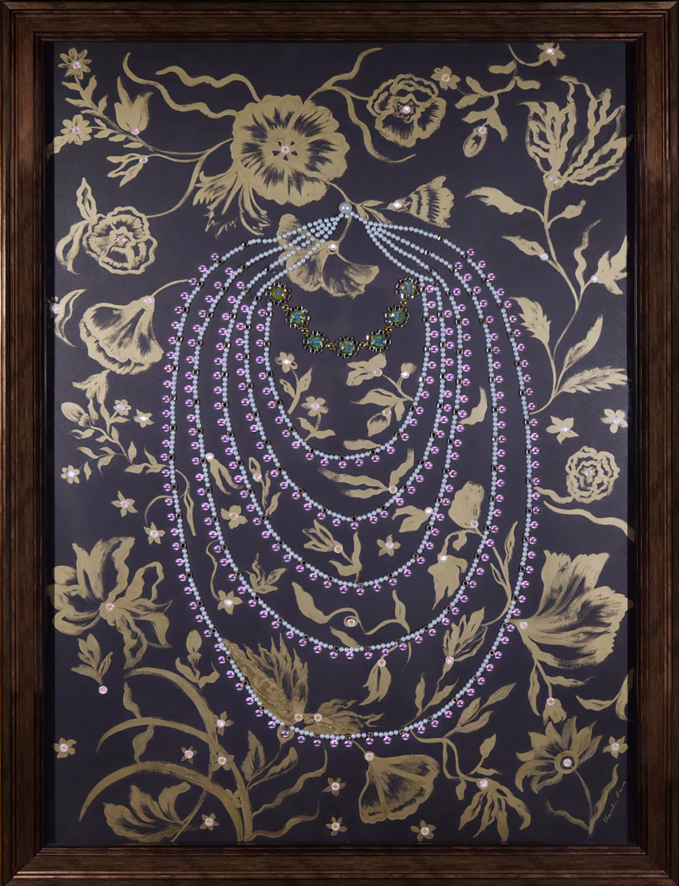 Ms. Cleopatra from Not Just Dogs, 2026 Materials: Goauche, watercolor, pearls and mixed embroideries on French pinstripe paper Size: 8 3/10 × 11 3/5 × 1 in | 21.1 × 29.5 × 2.5 cm — view 3