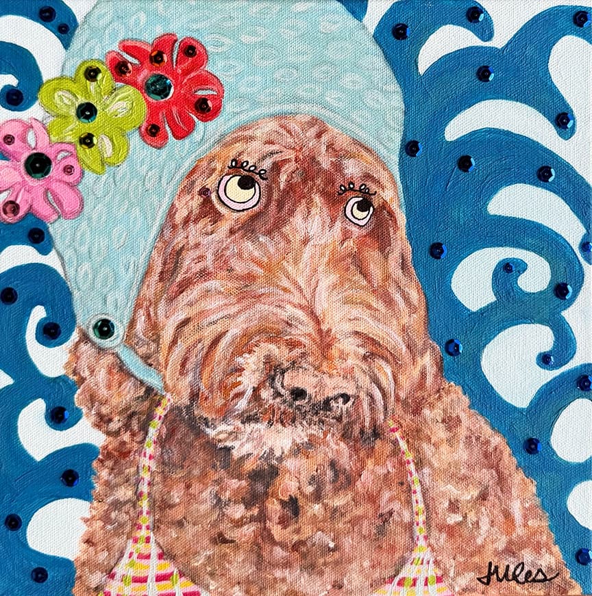Flaunting her Latest Swim Cap, Debbie Gave “Bark the Bulldog” a Serious “Come Hither’ Stare — view 1